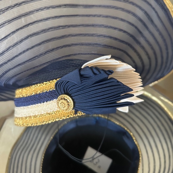 FAMOUS DESIGNER 1970s\' NAVY, WHITE & GOLD WIDE BRIM HAT + NAVY SEQUINS main image 6